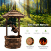 Patio wooden water fountain in brown with electric pump, featuring carbonized fir wood and decorative pavilion eave.