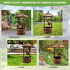 Patio wooden water fountain with electric pump, featuring a brown finish and decorative pavilion for outdoor gardens.