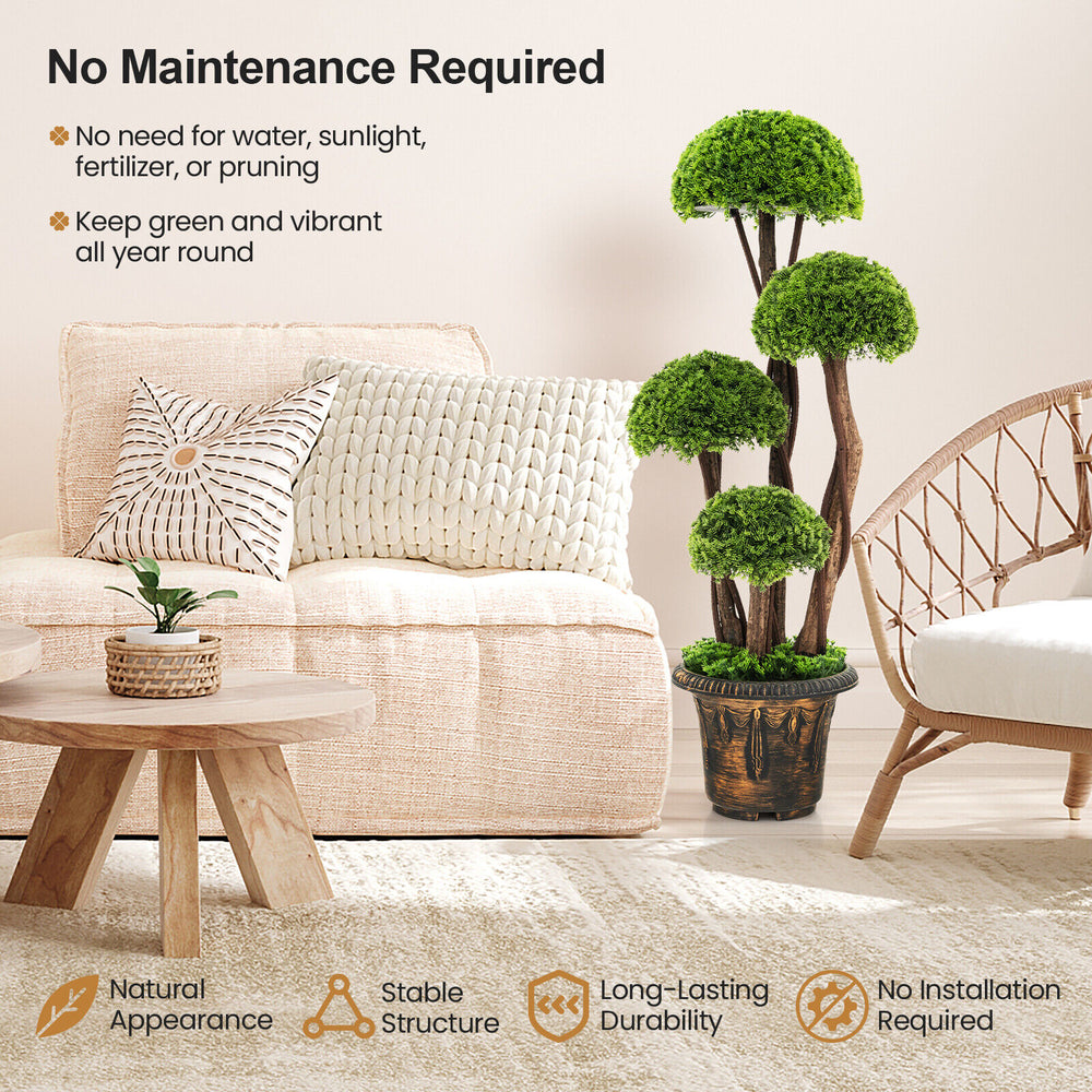 Decorative 3 feet artificial cedar topiary tree with rattan trunk, featuring layered green balls for indoor or outdoor.