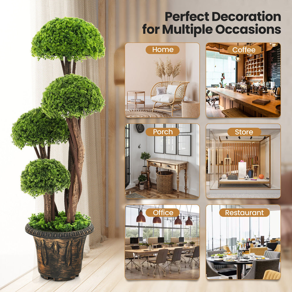 3 feet decorative artificial cedar topiary tree with rattan trunk, perfect for home, office, or restaurant decor.