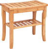 Bathroom Bamboo Shower Chair Bench with Storage Shelf