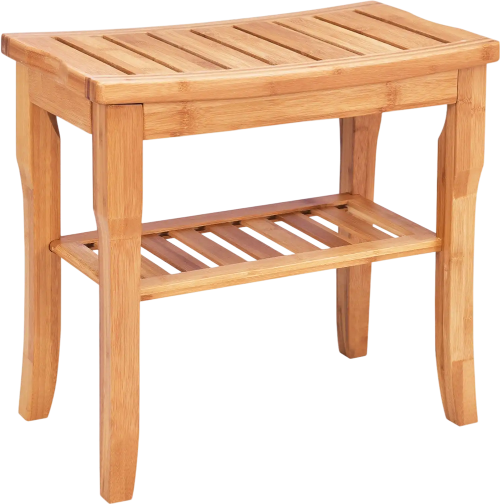 Bathroom Bamboo Shower Chair Bench with Storage Shelf