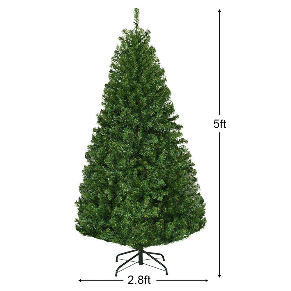 5ft artificial Christmas tree with dense PVC needles and pre-lit UL-certified LED lights, featuring a sturdy metal.