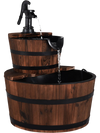 2-Tiers Outdoor Wooden Barrel Waterfall Fountain with Pump