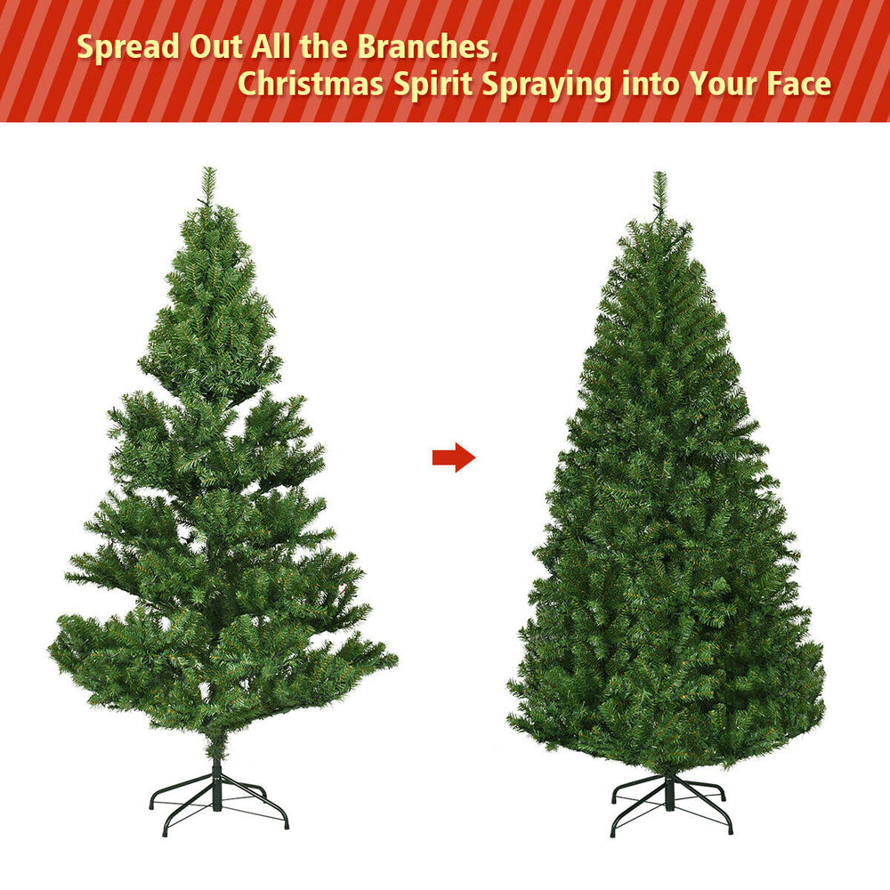 5 ft artificial premium hinged Christmas tree with dense PVC needles and pre-lit UL-certified LED lights for festive.