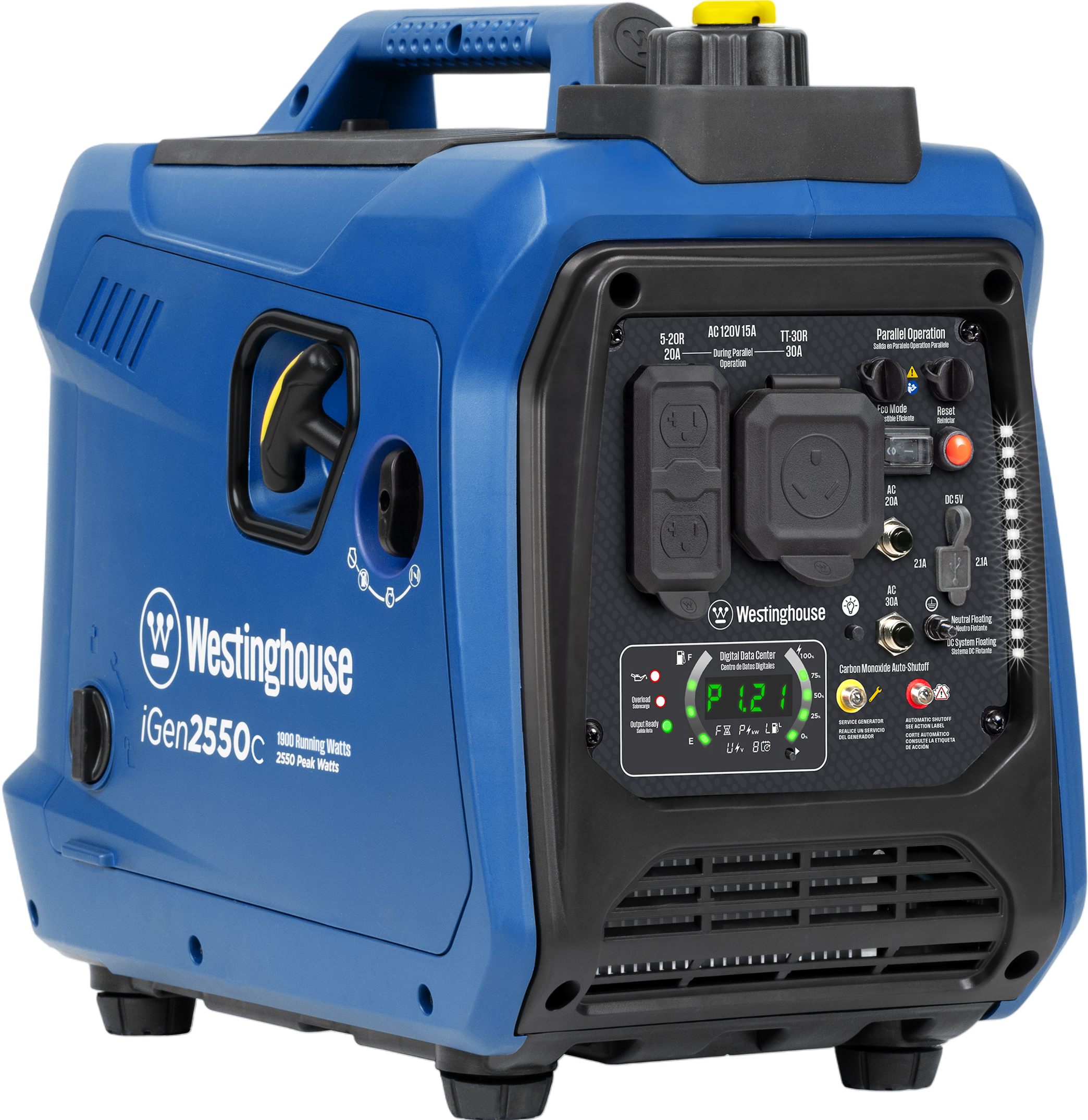 Westinghouse iGen2550c Inverter Generator 1800W/2550W 30 Amp Recoil Start Gas with CO Sensor New