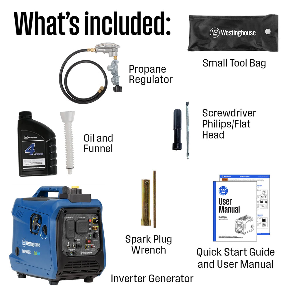 Westinghouse iGen2550DFc Inverter Generator 1900/2550W Dual Fuel Gas Propane 30A Low THD CO Sensor New