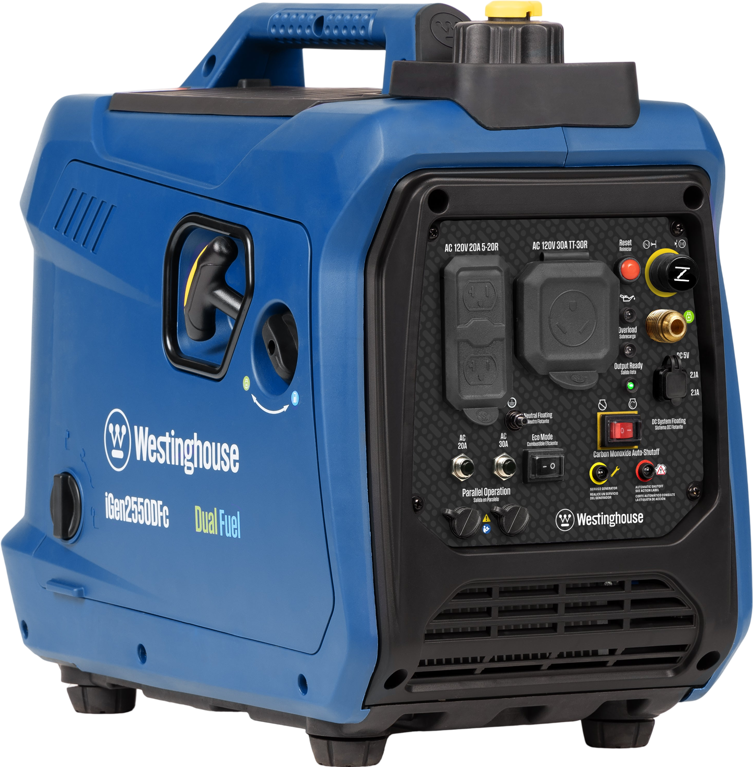Westinghouse iGen2550DFc Inverter Generator 1900/2550W Dual Fuel Gas Propane 30A Low THD CO Sensor New