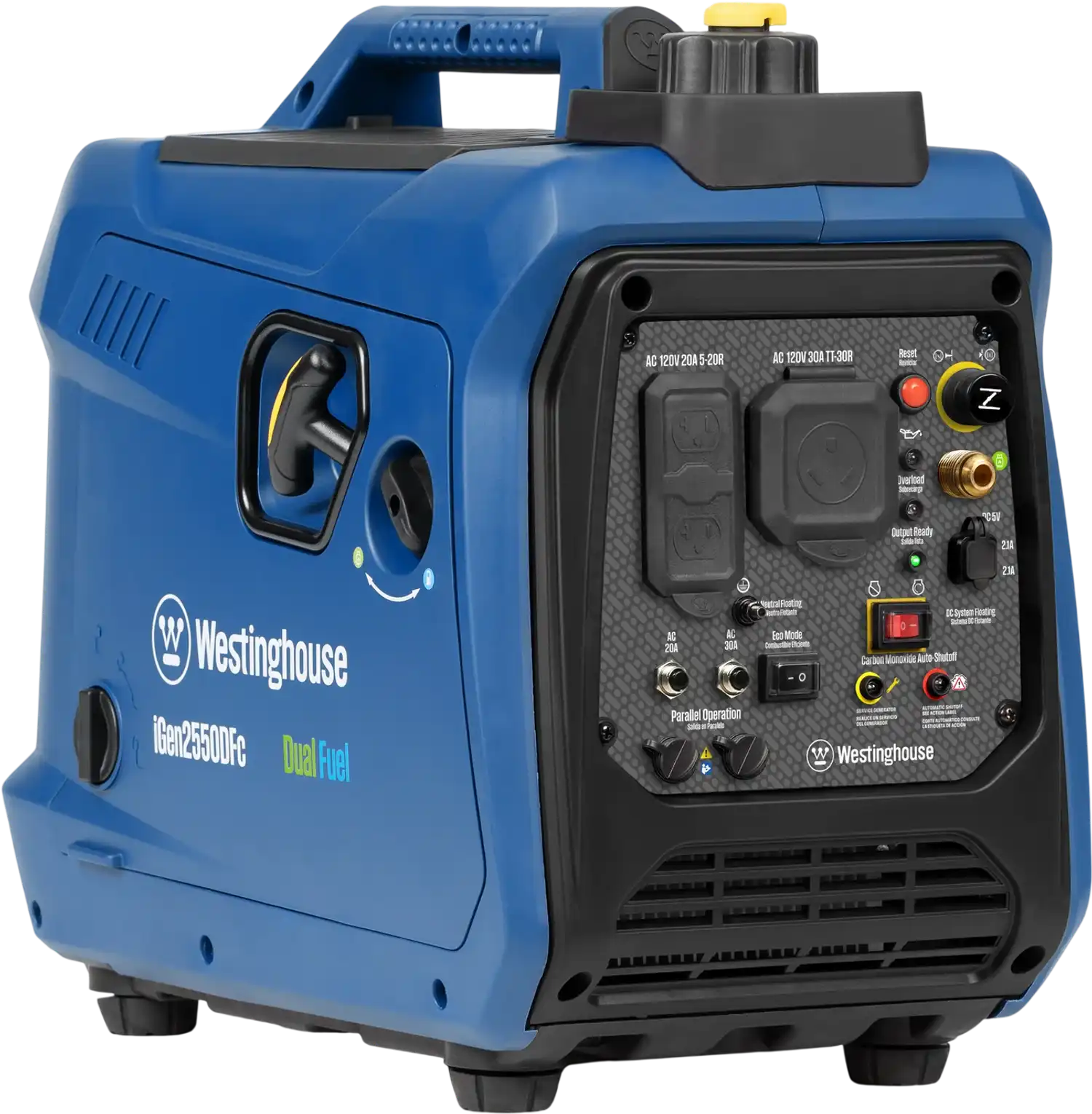 Westinghouse iGen2550DFc Inverter Generator 1900/2550W Dual Fuel Gas Propane 30A Low THD CO Sensor New
