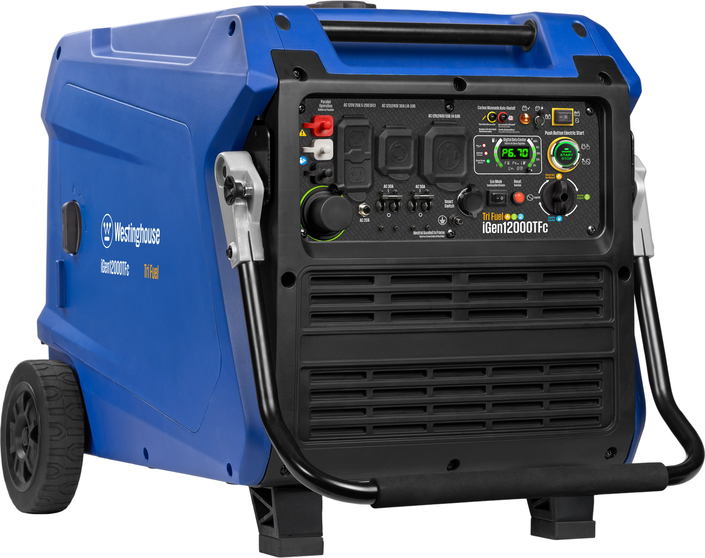Westinghouse iGen12000TFc Inverter Generator 9000/12000W Tri Fuel Gas Propane Natural Gas 50A Low THD Remote Start CO Sensor New