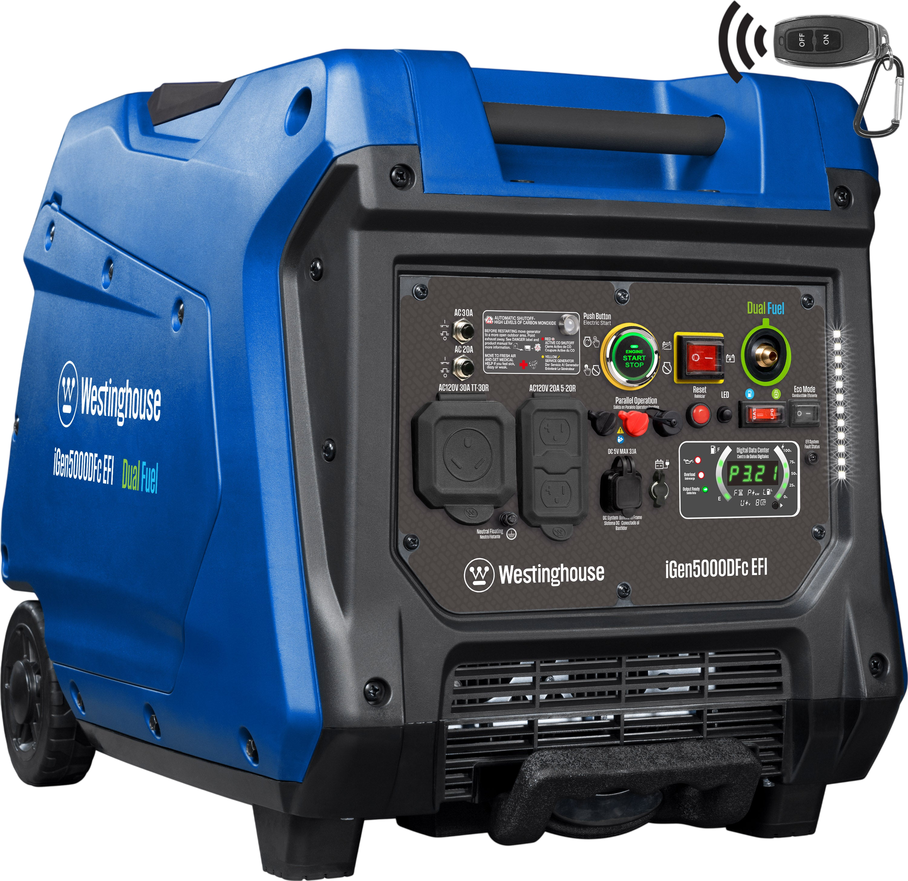 Westinghouse iGen500DFc EFI Inverter Generator 3900/5000W Dual Fuel Gas Propane 30A Low THD Remote Start CO Sensor New