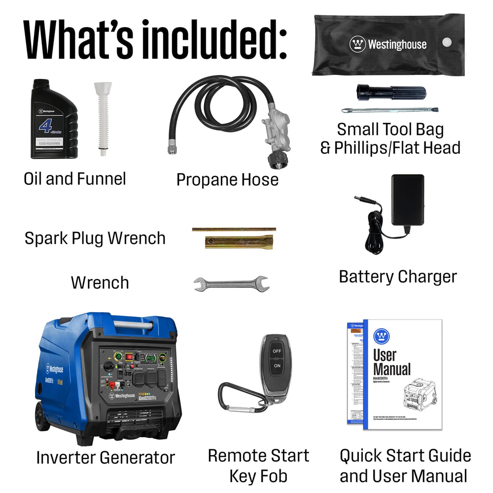 Westinghouse iGen8200TFc Inverter Generator 6600/8200W Tri Fuel Gas Propane Natural Gas Low THD Remote Start CO Sensor New