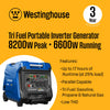 Westinghouse iGen8200TFc Inverter Generator 6600/8200W Tri Fuel Gas Propane Natural Gas Low THD Remote Start CO Sensor New
