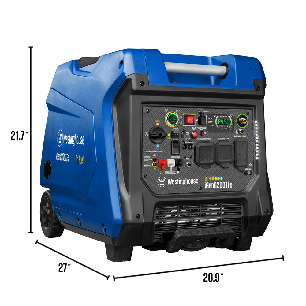 Westinghouse iGen8200TFc Inverter Generator 6600/8200W Tri Fuel Gas Propane Natural Gas Low THD Remote Start CO Sensor New
