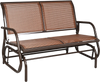 Brown swing glider chair with curved backrest and armrests, made of sturdy steel, ideal for outdoor patios and gardens.