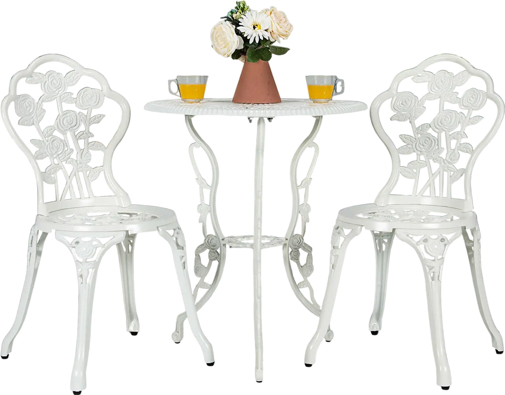 Costway Outdoor Cast Aluminum Patio Furniture Set Rose Design White 94680312 New