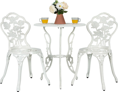Costway Outdoor Cast Aluminum Patio Furniture Set Rose Design White 94680312 New