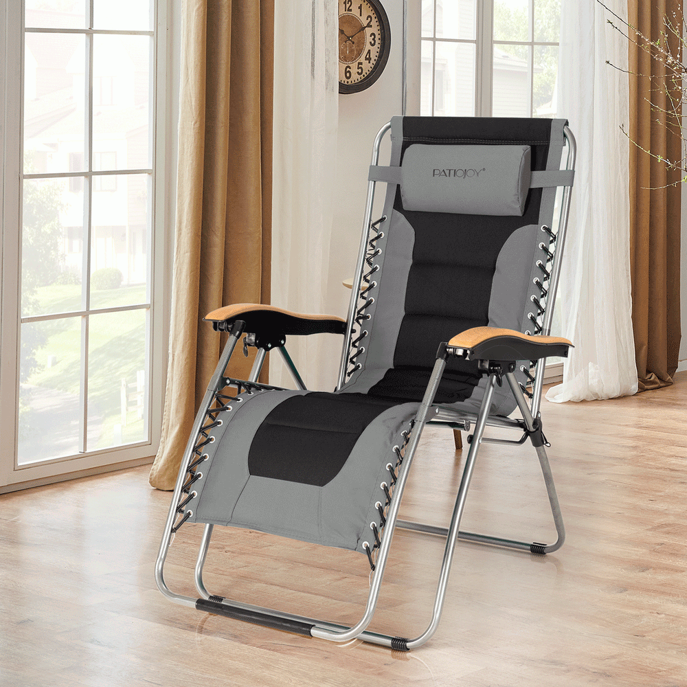Oversize Folding Adjustable Padded Zero Gravity Lounge Chair-Gray - Gallery View 1 of 10