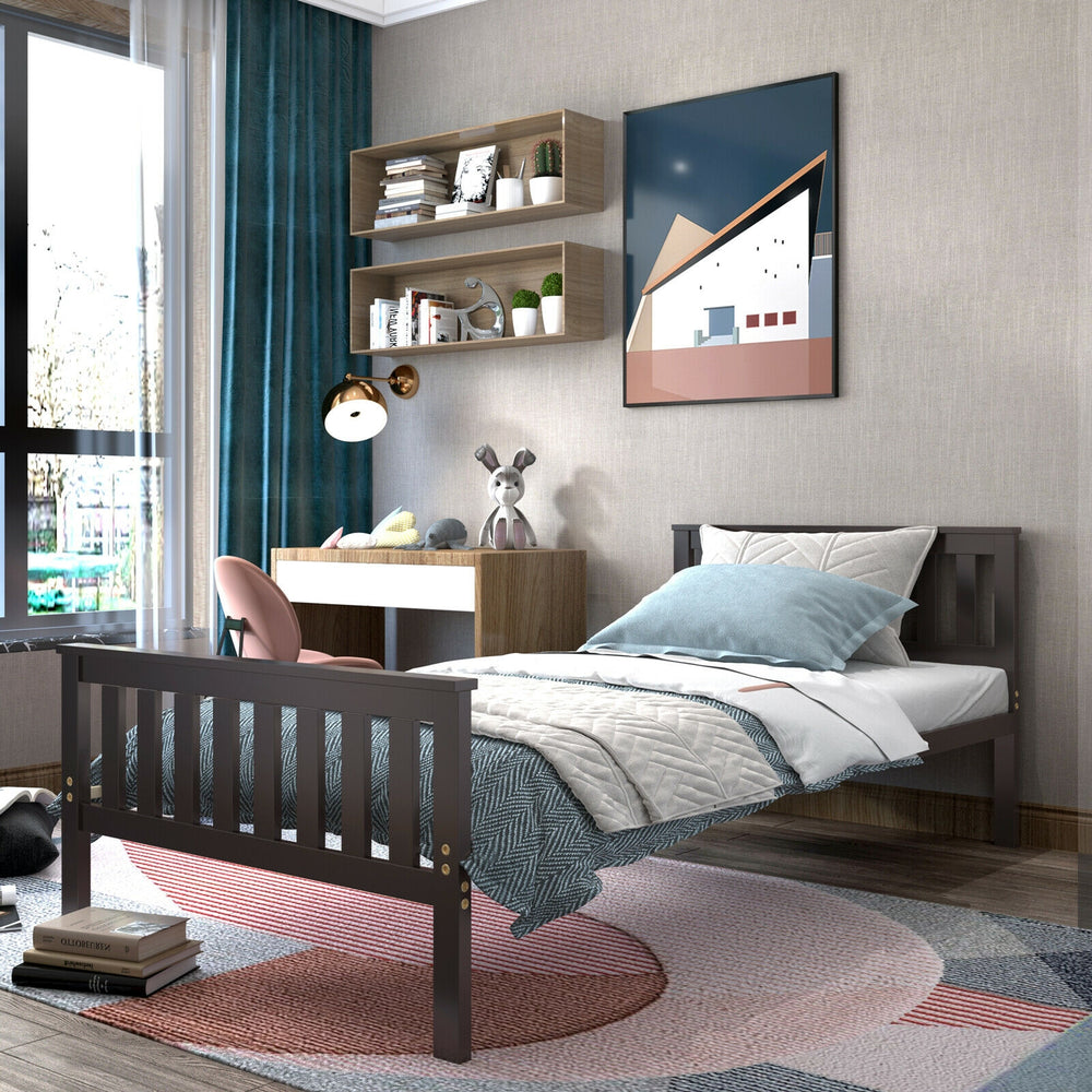 Twin Size Wood Platform Bed with Headboard - Gallery View 1 of 10