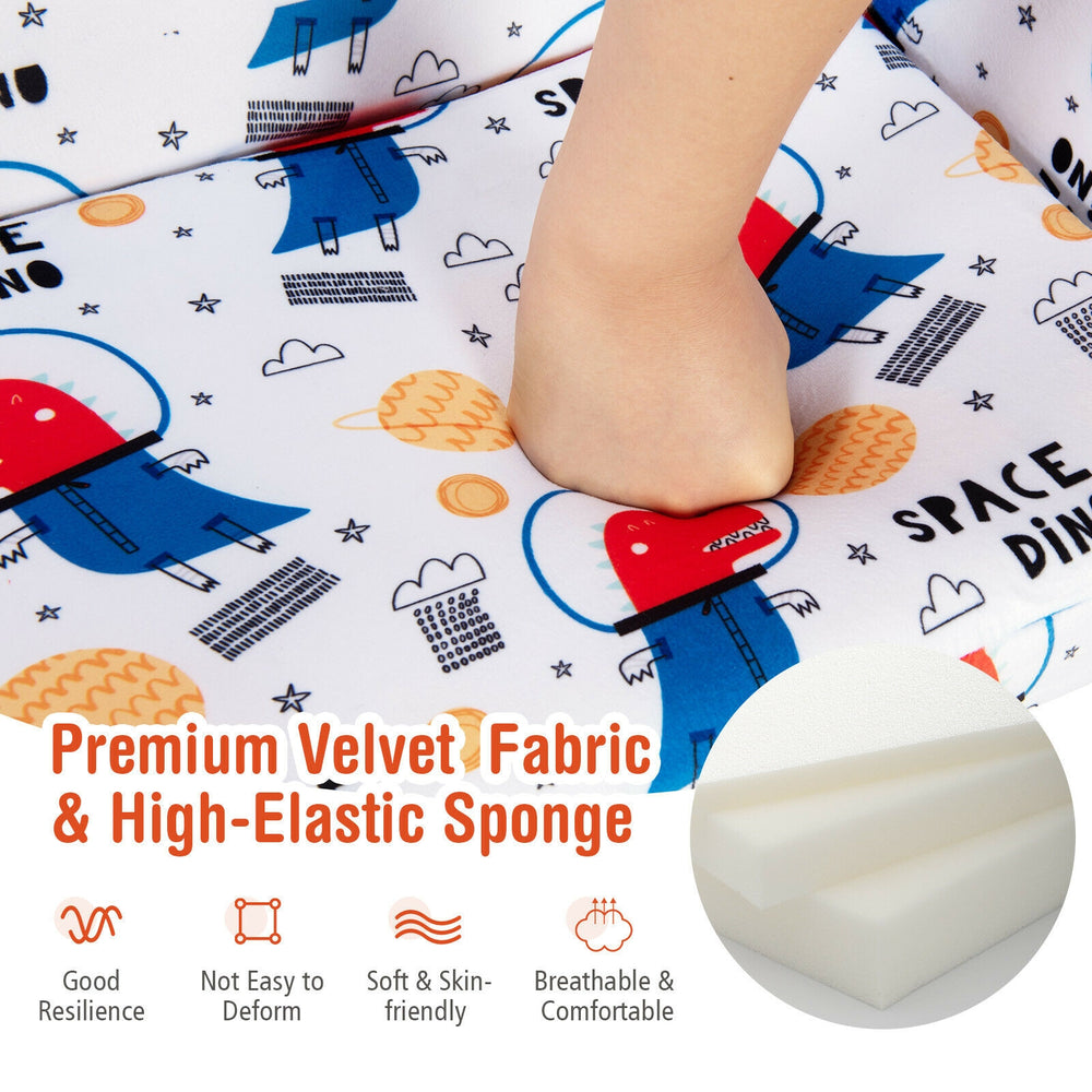 Convertible kids sofa with cartoon pattern, made of velvet fabric and high-elastic sponge, perfect for playrooms and.