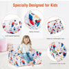 Convertible kids sofa with cartoon pattern, velvet fabric, ergonomic design, and side pockets for storage, perfect for.