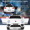Volkswagen Beetle kids electric ride-on car in white with illuminated lights, openable doors, and remote control.