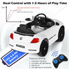 Volkswagen Beetle kids electric ride-on car in white with remote control, featuring lights, sounds, and spring.
