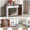 48-inch console table in white and walnut with drawer, cabinet, and adjustable shelf for versatile home storage.