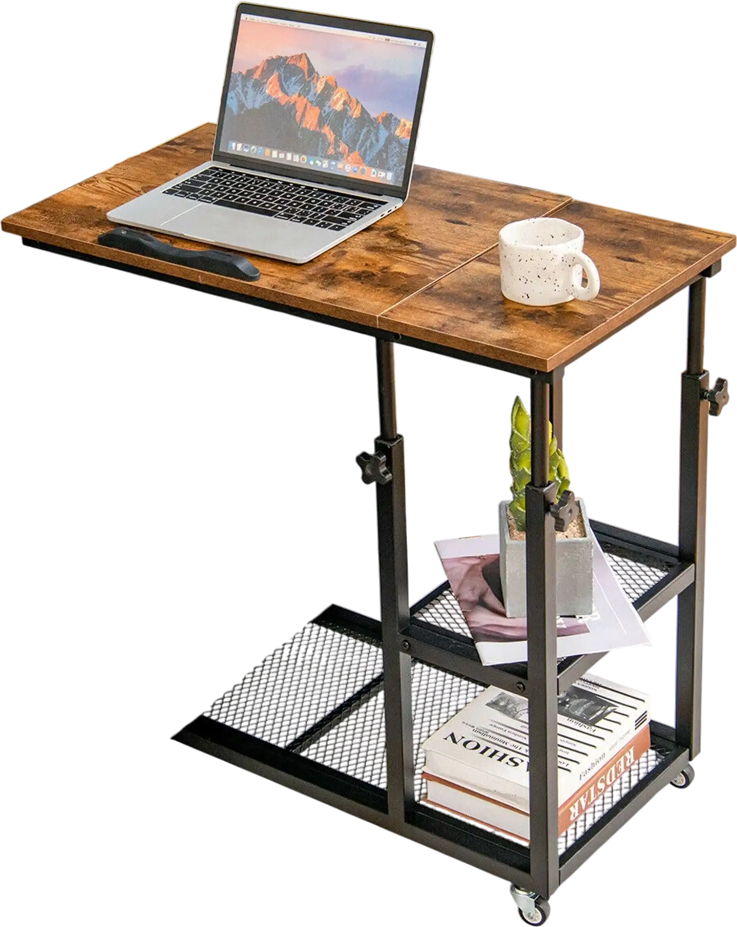 Costway Adjustable C-Shaped Bedside Side Table Rustic Brown 46057921 New