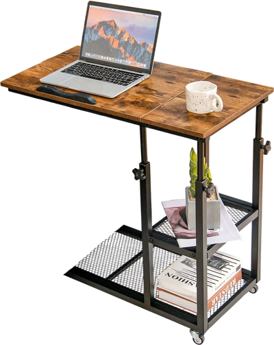 Costway Adjustable C-Shaped Bedside Side Table Rustic Brown 46057921 New