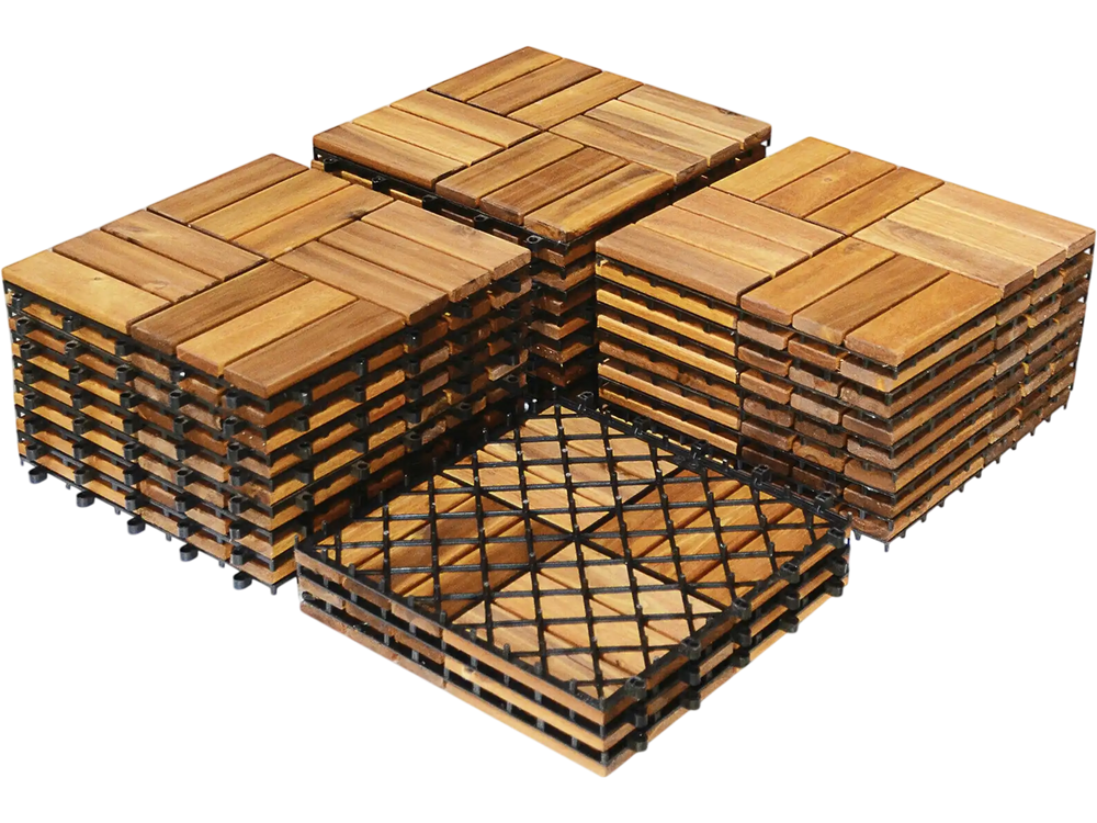 27 Pieces 12 x 12 Inch Acacia Wood Interlocking Patio Deck Tile
