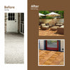Acacia wood interlocking patio deck tiles shown in a refreshed outdoor space, ideal for patios and terraces.