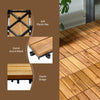 Interlocking acacia wood patio deck tiles with soft plastic mats, ideal for outdoor flooring and easy installation.