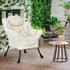 Beige modern polyester fabric lazy chair with steel frame, ergonomic design, perfect for home or office relaxation.