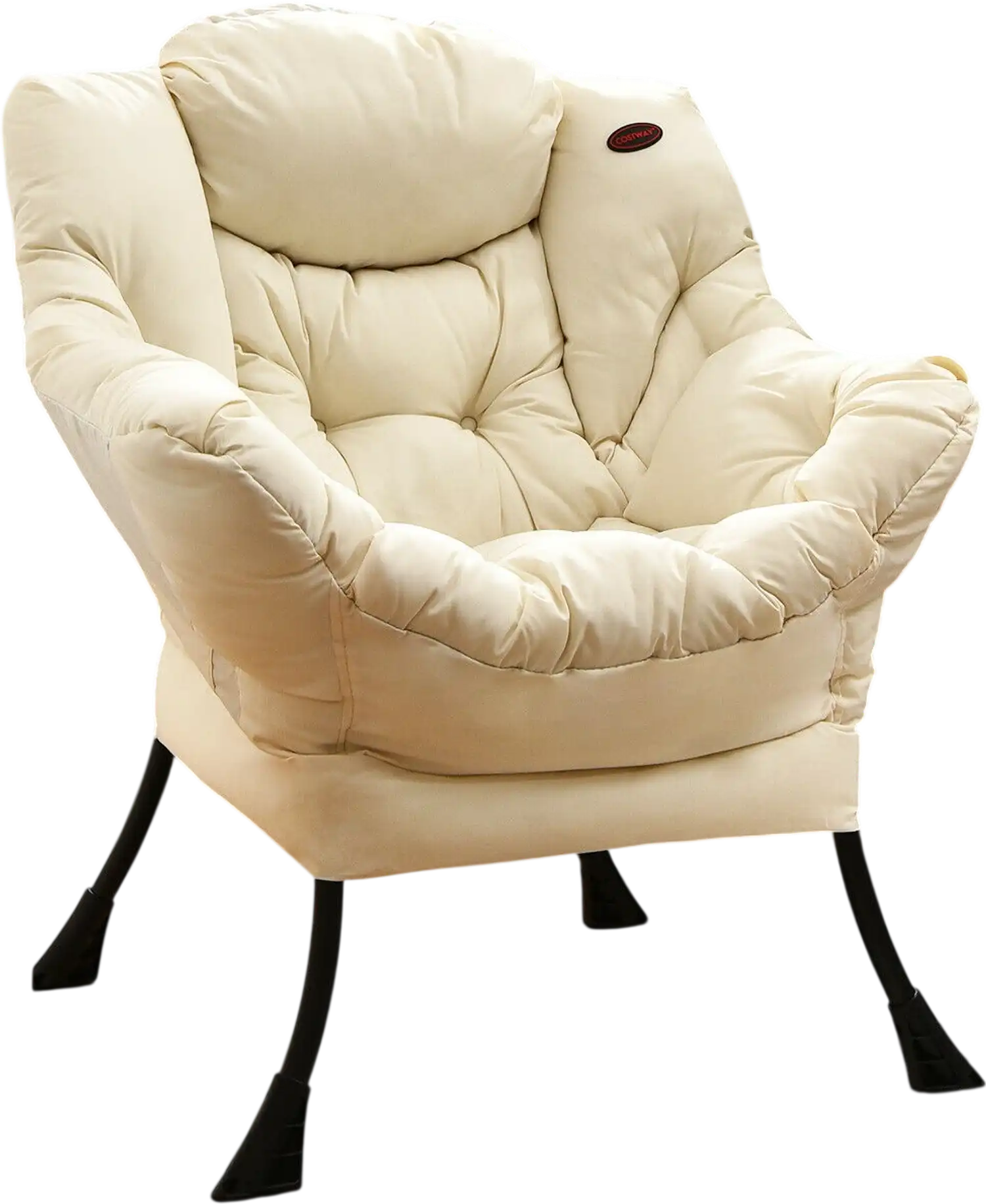 Costway Modern Polyester Fabric Lazy Accent Chair Steel Frame Side Pocket Beige 68451072 New