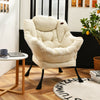 Modern Polyester Fabric Lazy Chair with Steel Frame and Side Pocket-Beige - Gallery View 1 of 12