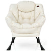 Beige lazy chair with thick upholstery and curved armrests, designed for comfort and stability in home or office.
