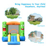 Brightly colored inflatable bounce house with slide and mesh walls, perfect for kids' play in parks or indoors.