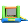 Brightly colored inflatable bounce house with slide, large jumping area, and mesh walls for safety, perfect for kids'.