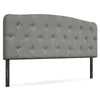Light gray faux linen headboard with button detailing, adjustable heights, and sturdy plywood construction for full.