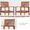 Outdoor acacia wood bar chair featuring a sunflower backrest, designed for comfort and stability in patio settings.