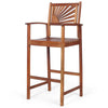 Acacia wood bar chair with sunflower backrest and armrests, perfect for outdoor patio and balcony use.