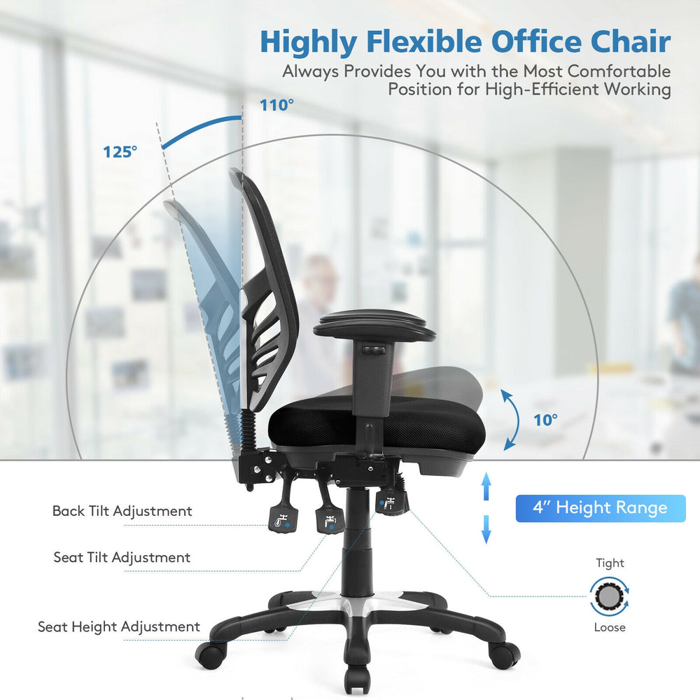 Ergonomic mesh office chair with adjustable backrest and armrests, designed for comfort and efficiency in any workspace.