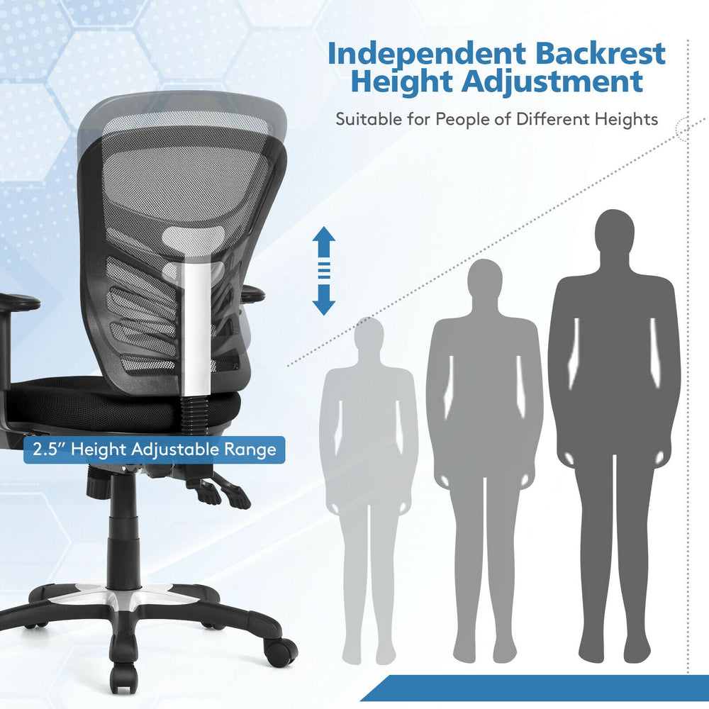 Ergonomic mesh office chair with adjustable backrest height and armrests, designed for comfort and efficiency in any.