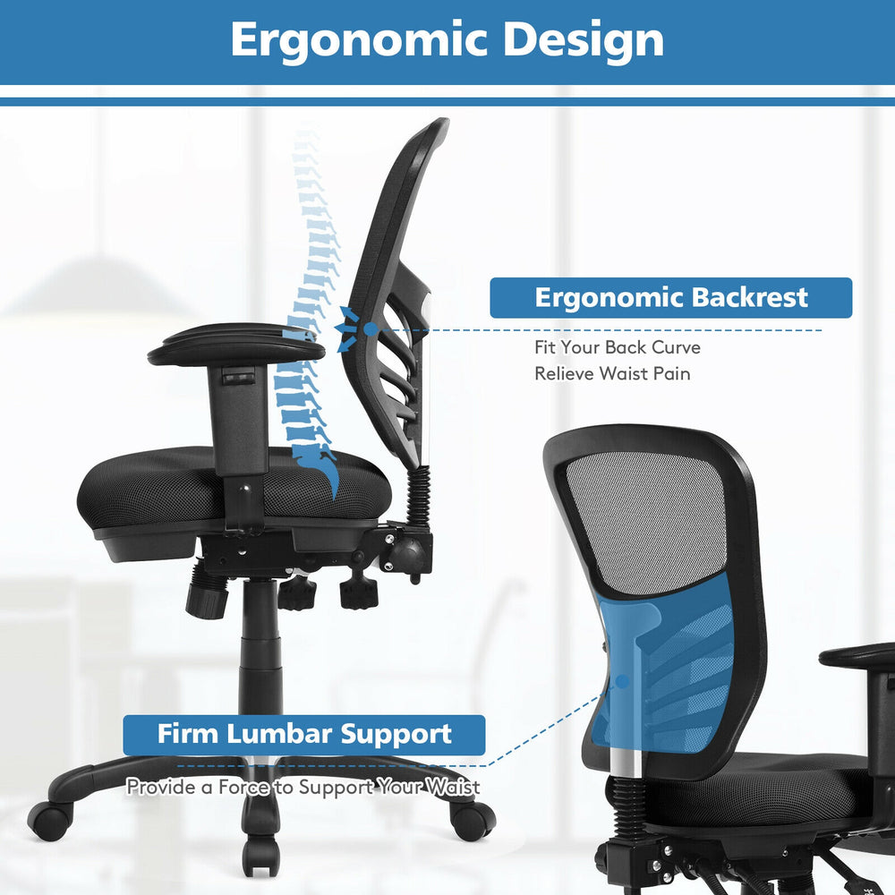 Ergonomic mesh office chair with adjustable backrest and armrests, designed for comfort and support in any workspace.