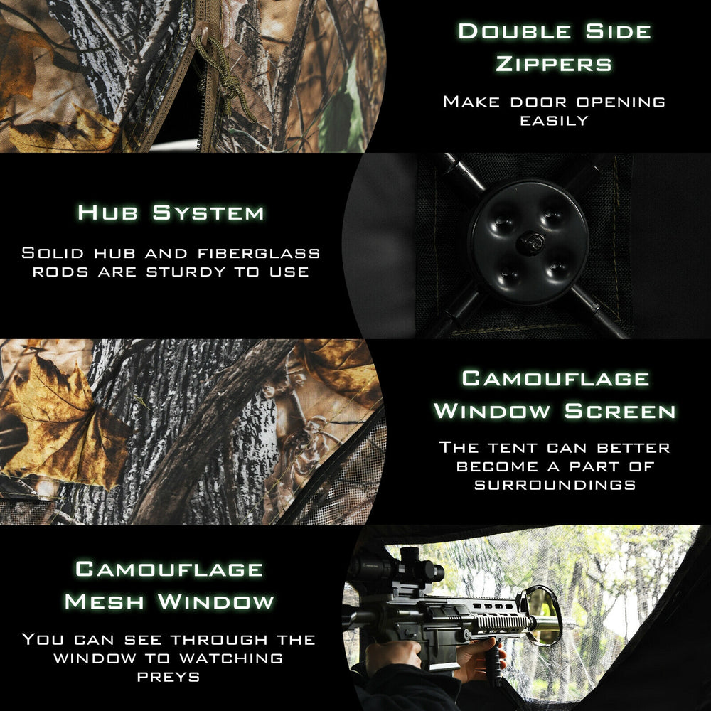 3-person portable pop-up hunting tent with camouflage mesh windows and gun ports for enhanced visibility and.