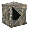 3-person portable pop-up hunting tent in camouflage with gun ports, designed for easy setup and outdoor stability.