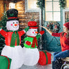 Two inflatable Christmas snowmen, 6 feet tall, made of waterproof polyester, brightened by LED lights for festive.