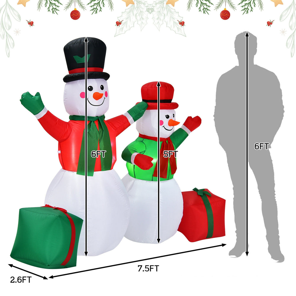 Inflatable Christmas snowmen decoration, 6ft and 5ft tall, with LED lights, perfect for indoor and outdoor holiday.