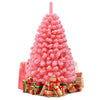 Pink Christmas tree with snow flocked PVC tips, 4.5 ft tall, surrounded by festive gifts for a unique holiday decor.